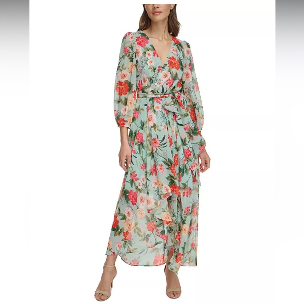 Eliza J Green and Red Long Sleeve Dress